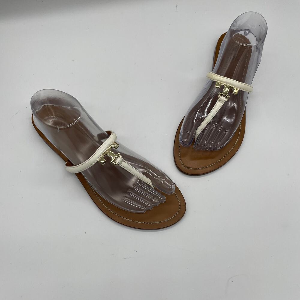 Tory Burch 'T' Logo Leather Thong Sandal - White - 9